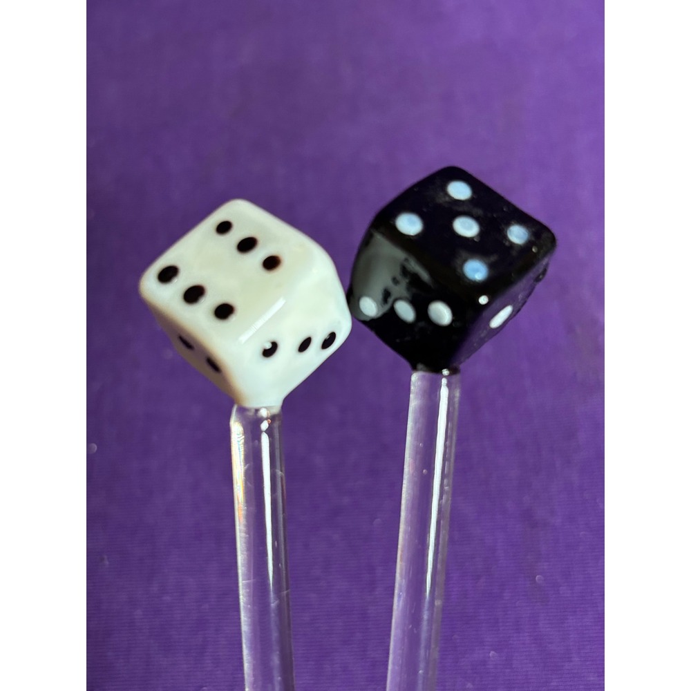 Set of 7 Unique Glass Cocktail Stirrers Swizzle Stick Parrot Dice Barware VTg - Picture 5 of 7